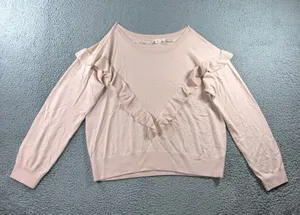 GAP Sweater M Merino Wool Soft Ruffled Trim Coquette Balletcore Blush Pink thumbnail 1