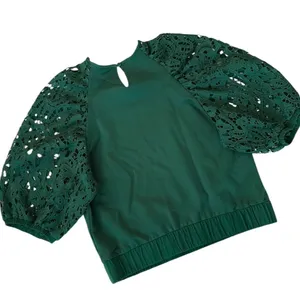 Like New Anthropologie Dolan Lace Puff Sleeve Sweatshirt Top Green Size Small thumbnail 9