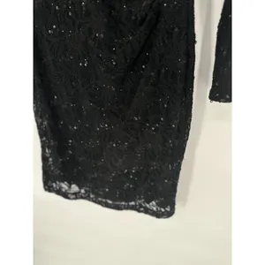 Lauren‎ RALPH LAUREN Lace Sequin Black Dress 14 Ruched Waist Sheer Sleeve Formal thumbnail 4