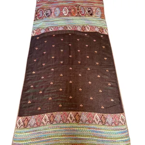 Vintage Cashmere Silk Scarf shawl‎ bohemian indie paisley wrap festival brown thumbnail 3