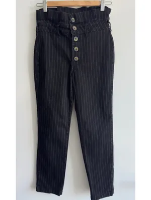 Free People Montella Pinstripe Crop Skinny Pants Black Button Fly size 4 thumbnail 4