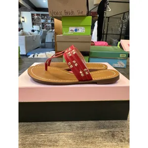 Women's Kate‎ Spade Carol Red Patent Thong Sandal Size 7.5 Studded thumbnail 3