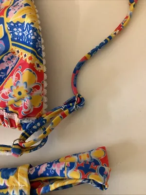 Women's Brazilian Cut Size Medium Bikini - Colorful Multi Color Floral Print. thumbnail 6