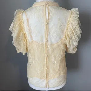 Free People Secret Admirer Lace Blouse in the color Eggnog thumbnail 3