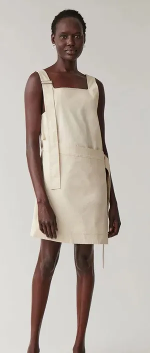 COS Asymmetrical Cream Strap Wrap Pinafore Cotton Dress thumbnail 1