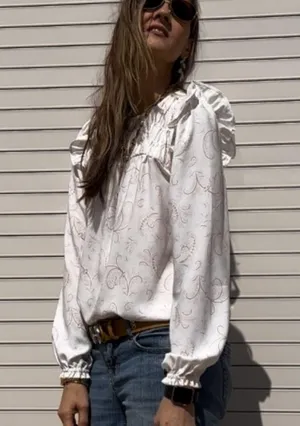 LOFT Ivory Paisley Ruffle Shoulder Top Sz XS NWT thumbnail 2
