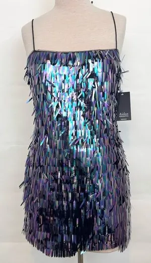 NWT Aiden Mattox Sequin Flapper Cocktail Mini Dress Multicolored Party Dress thumbnail 1
