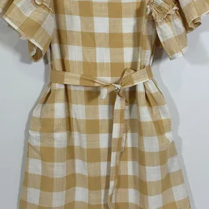 Who What Wear Womens M Mustard Yellow Gingham Cotton Ruffle Sleeve Mini Dress thumbnail 9