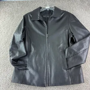 R&O by Reilly Olmes Leather Jacket Womens Large Black‎ Zip Up Minimalist Y2K 90s thumbnail 1