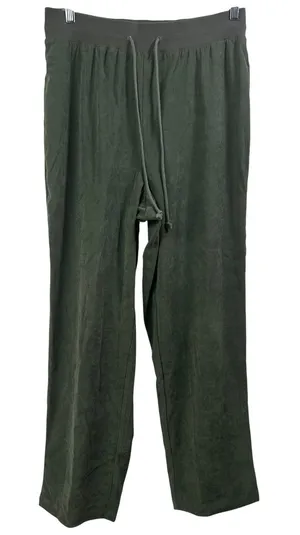 Denim & Co Olive Green Faux Suede Pull On Drawstring Pants Large High Rise L thumbnail 1