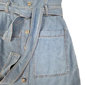 Storia Back At It Denim Braided Strap Belted Mini Dress Pockets thumbnail 8