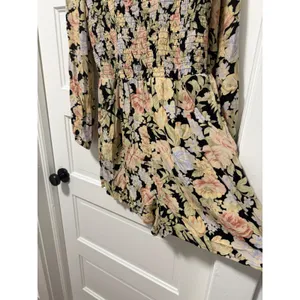 American Eagle Vintage Floral‎ Smocked Romper Long Sleeve Pockets Black Large thumbnail 7