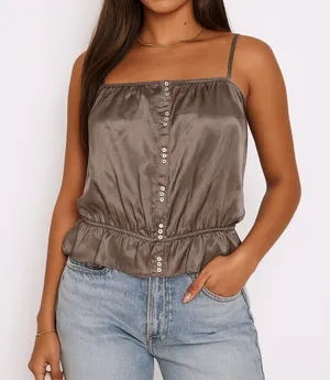 New‎ GAP Y2K Silk Satin Camisole Top Women Medium Brown Spaghetti Strap thumbnail 1