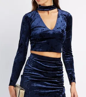 Blue Velvet Long-sleeved And Midi Skirt Set thumbnail 1