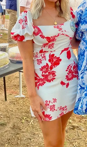 Olivaceous Red Patterned Mini Dress thumbnail 1