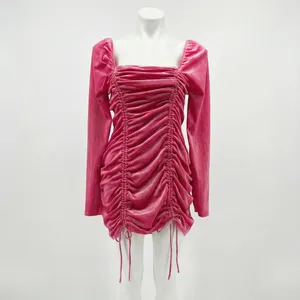 Target Wild Fable Pink Velvet Ruched Long Sleeve Square Neck Bodycon Mini Dress Size Xl thumbnail 9