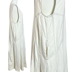 Free People Santino Denim Zip Front Midi Dress in Ecru Medium Minimalist thumbnail 6