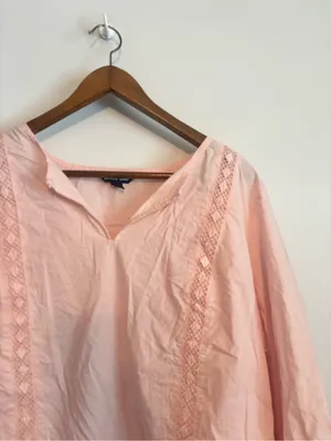 Lands’ End Pink Long Sleeve Lightweight Lace Eyelet Trim Cotton Tunic Top thumbnail 6