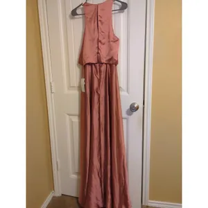 Revelry Wren Satin Fitted High Neck A-line Bridesmaid Dress 6 Desert Rose thumbnail 8