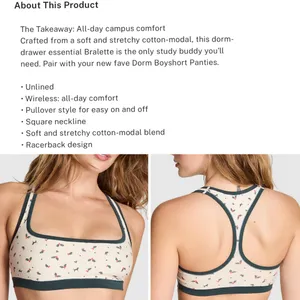 VS PINK Cotton Dorm Unlined Bralette & Flannel Pajama Shorts Cream Holly Print M thumbnail 9
