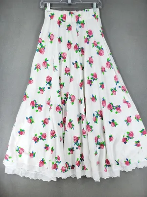 Jordache Studio Maxi Skirt Womens OS White Pink Floral Eyelet Trim Vintage 80s thumbnail 1