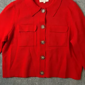 Sezane Betty Cardigan Merino Wool Knit Sweater Womens‎ M Red Button Preppy Crop thumbnail 6