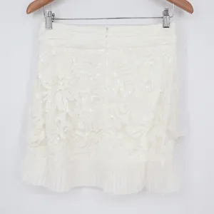 Naked Wardrobe White Sequin Floral Mini Skirt Pleated Ruffle M thumbnail 6