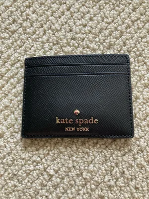 NEW Kate Spade Black Leather Card Holder Saffiano Wallet Chic Mini NWT thumbnail 2