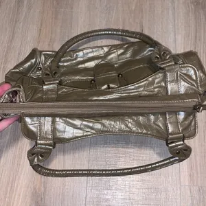 Gold Pewter metallic faux leather buckle handbag thumbnail 8