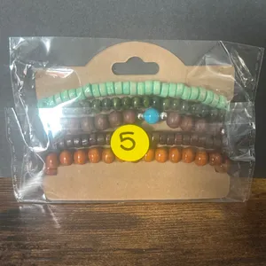Wooden Turquoise Green Brown Orange Beaded Bracelet Stack Multiple thumbnail 4