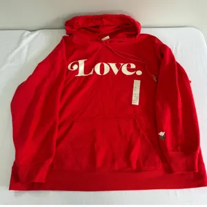 Universal Threads Red Love Graphic‎ Oversized Hoodie Sweatshirt XXL Flower Detail thumbnail 2