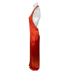 NEW Reformation Ivan Burnt Orange Silk Satin Halter Sheath Maxi Dress Size L thumbnail 2
