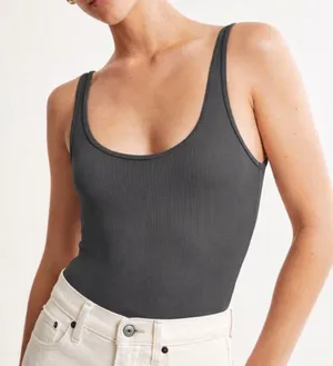 Abercrombie & Fitch Essential Rib Tank Bodysuit in Dark Gray thumbnail 1