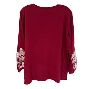 J. Crew Embroidered Tie‎ Neck Long Sleeve Top Women's Small Burgundy Boho Hippie thumbnail 5