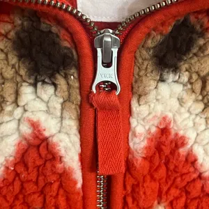 Aerie Women Red Hometown Holiday Fleece Quarter Zip Sherpa Fair Isle‎ Sweater L thumbnail 3
