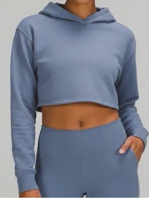Lululemon All Yours Cropped Hoodie Blue Hooded Sweatshirt Terry Crop Fitted Sz 4 thumbnail 2