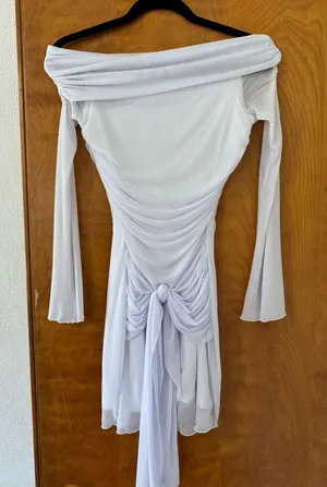White shirred off shoulder mini thumbnail 2