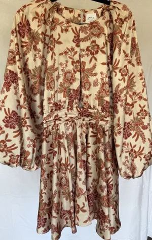 NWT MISA Los Angeles Cream Floral Balloon Sleeve Mini Dress S thumbnail 4