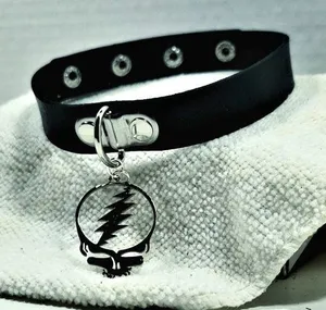Vegan Leather Choker w/ Grateful Dead Steal Your Face Charm NWOT thumbnail 1
