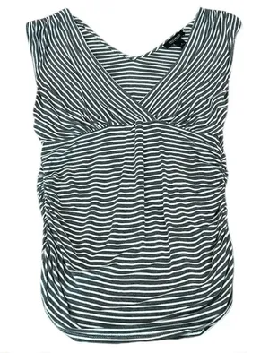 WHBM sz M grey&white stripped sleeveless rouched sides knit top EUC thumbnail 1
