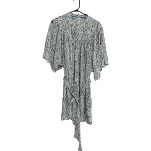 Anthropologie Blue Floral Modal Mini Romper Flutter Sleeve Belted Pockets Small‎ thumbnail 3