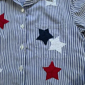 BFA Classics Blue White Striped Shirt Womens Med Petite Star Patriotic‎ Vintage thumbnail 11