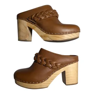 Dolce Vita Hila Cognac Brown Leather Braided Band Wooden Heel Boho Clogs Sz 8.5 thumbnail 2