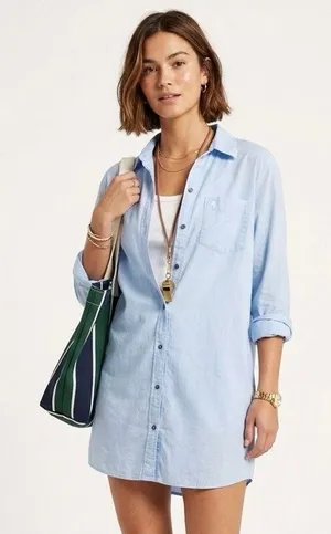 ABERCROMBIE & FITCH Women's Cotton Poplin Long Sleeve Shirt Shirtdress Blue thumbnail 1