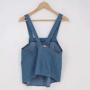 GUBERRY Pinafore Top Womens L Pleated Denim Light Blue Crossover Excellent thumbnail 4