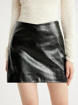 Scoop Faux Leather Black Mini Skirt with Lining - size 14 thumbnail 1
