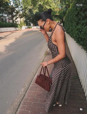 Zara Elegant Brown and White Polka Dot Halter maxi flowy Dress thumbnail 4