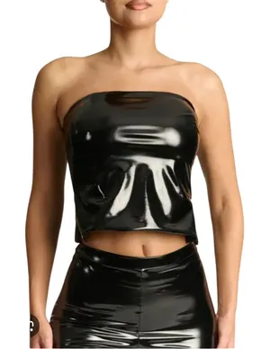 Naked Wardrobe NWT Womens Black Vinyl Tube Top‎ Strapless Zip Back NW-T3406-VL M thumbnail 1