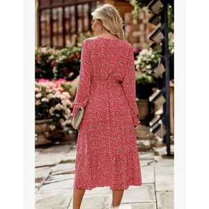 NEW Floral Long Sleeve Wrap V Neck Ruffle Belted A-Line Maxi Dress 2x thumbnail 2