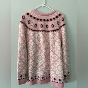 VTG Christmas Sweater Cardigan Hippie Boho Pink Magenta Aztec Pattern Size 2X thumbnail 6